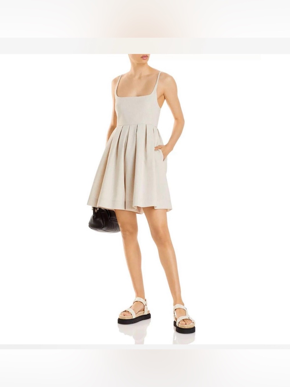 Rebecca Taylor Linen Square-Neck Pleated Romper Size 8 Color Rye